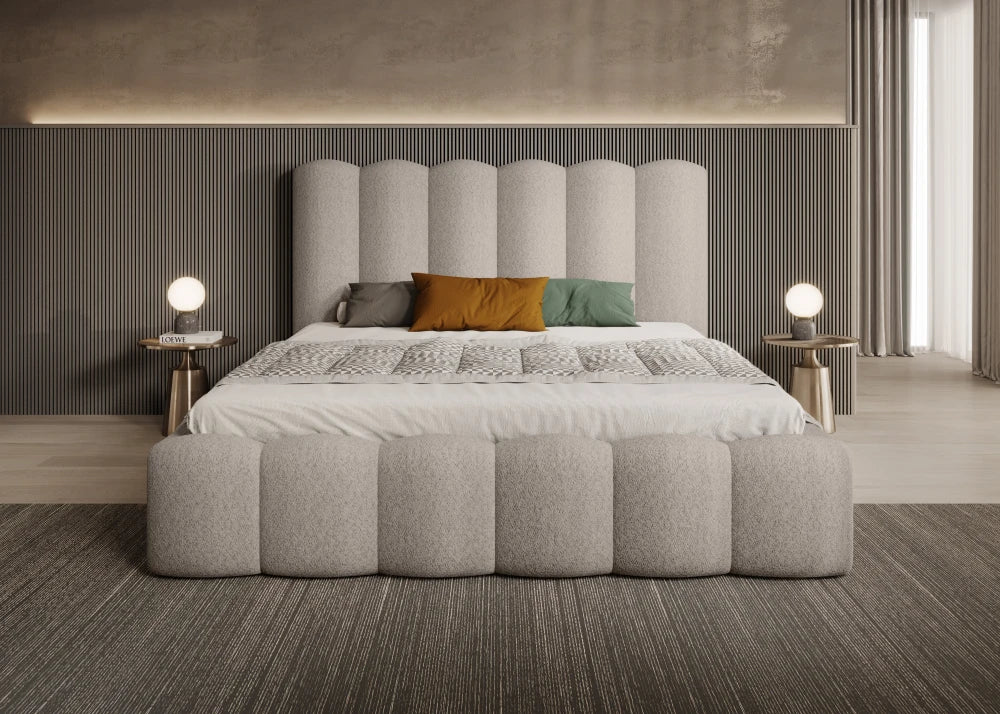 Pat 180 x 200 tapitat cu Stofa boucle Abriamo Bej Aveline