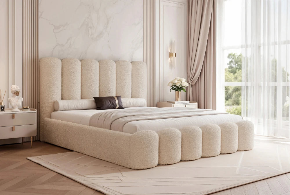 Pat 180 x 200 tapitat cu Stofa boucle Abriamo Bej Aveline