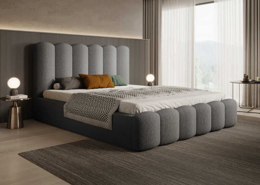 Pat 180 x 200 tapitat cu Stofa boucle Abriamo Gri inchis Aveline