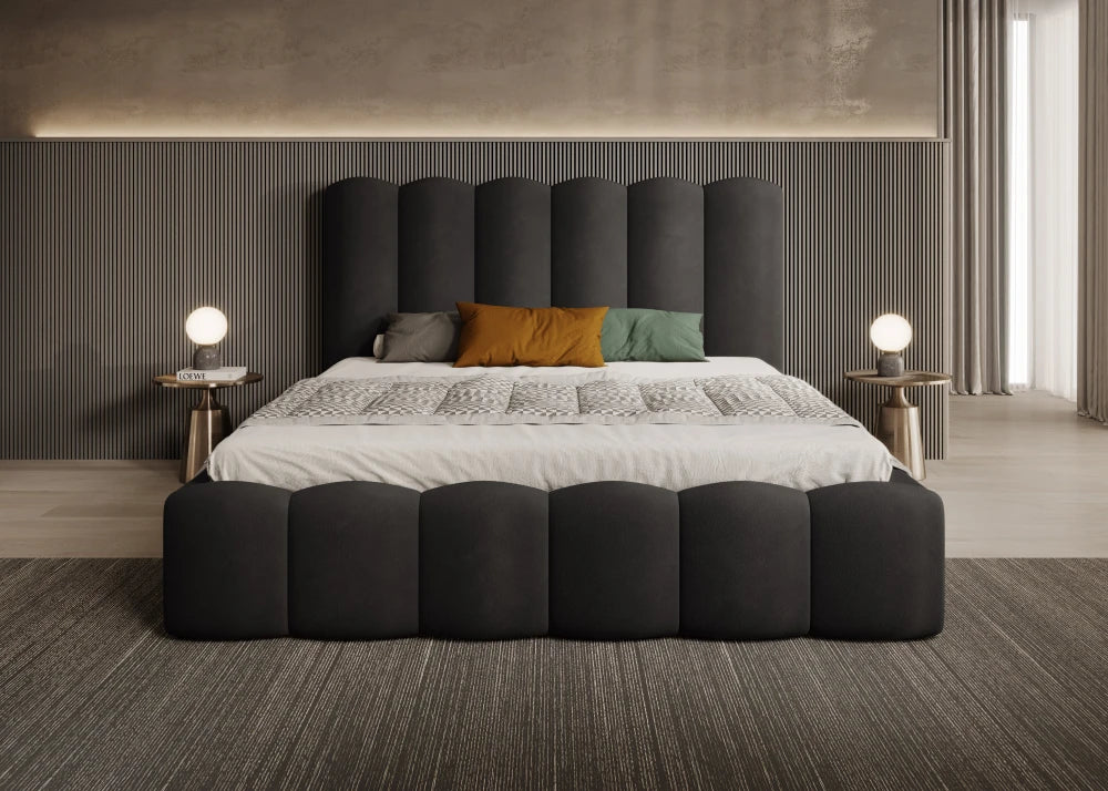 Pat 180 x 200 tapitat cu Catifea Magic velvet Negru Aveline