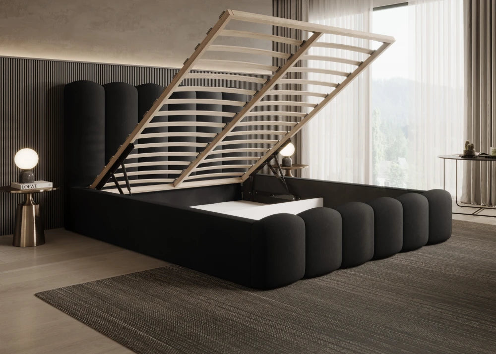 Pat 180 x 200 tapitat cu Catifea Magic velvet Negru Aveline
