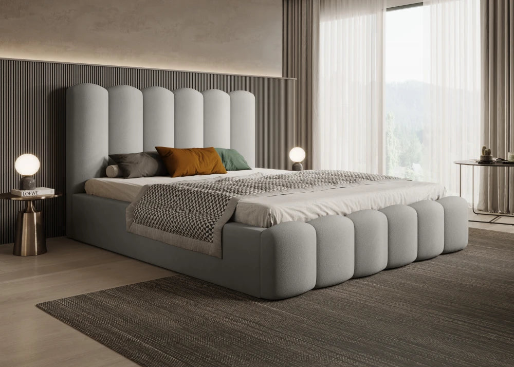 Pat 180 x 200 tapitat cu Catifea Magic velvet Gri deschis Aveline