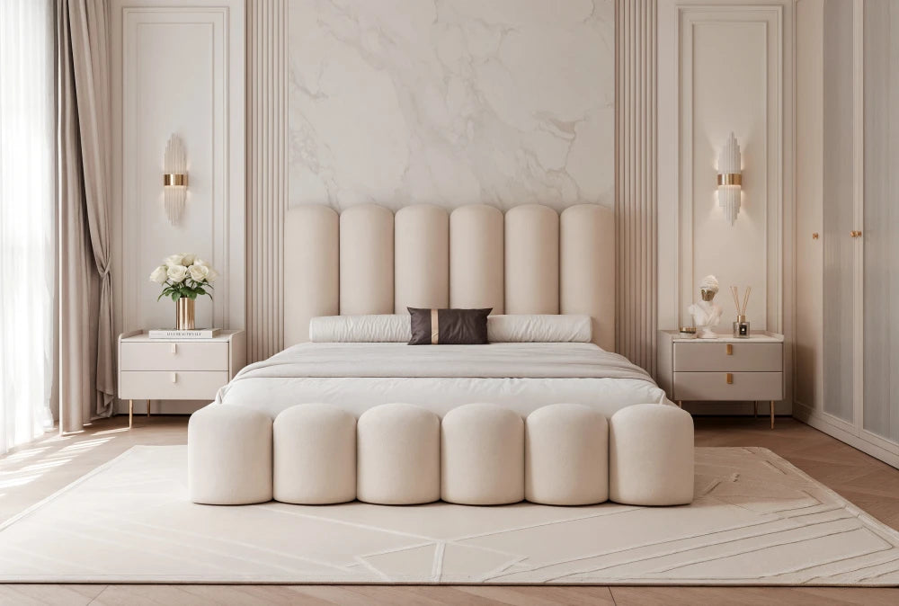 Pat 180 x 200 tapitat cu Catifea Magic velvet Ivory Aveline