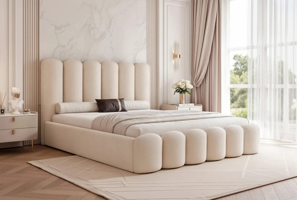 Pat 180 x 200 tapitat cu Catifea Magic velvet Ivory Aveline