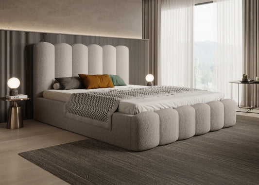Pat 200 x 200 tapitat cu Stofa boucle Abriamo Bej Aveline