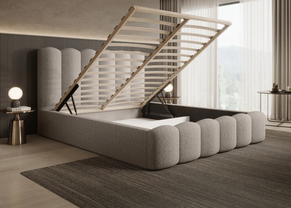 Pat 200 x 200 tapitat cu Stofa boucle Abriamo Bej Aveline