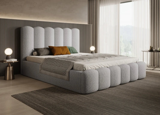 Pat 200 x 200 tapitat cu Stofa boucle Abriamo Gri deschis Aveline