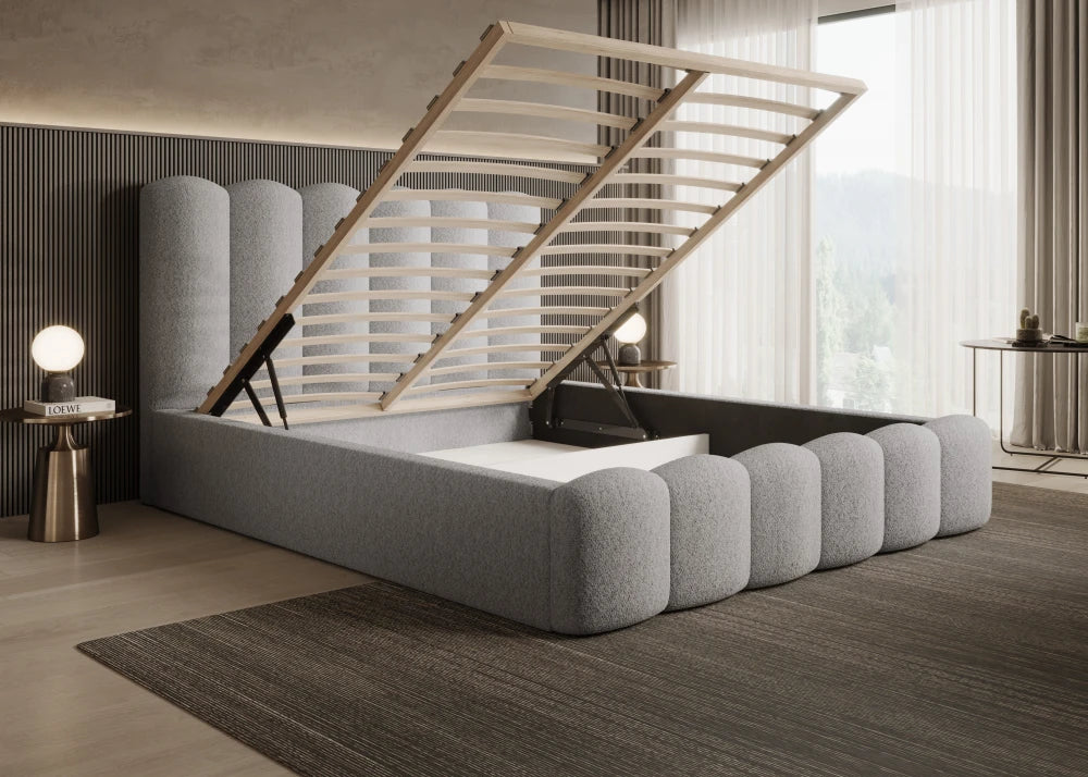 Pat 200 x 200 tapitat cu Stofa boucle Abriamo Gri deschis Aveline