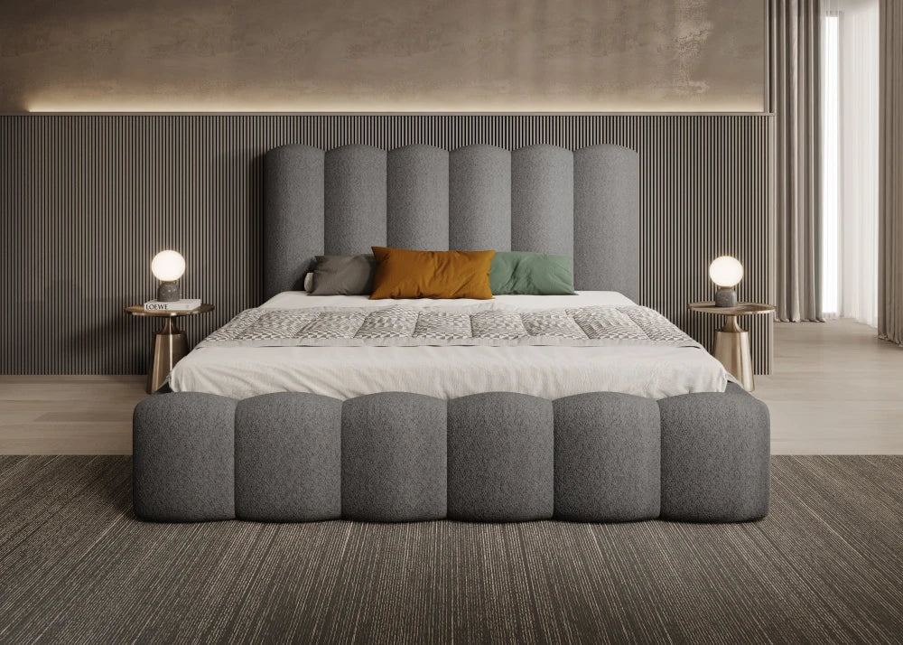 Pat 200 x 200 tapitat cu Stofa boucle Abriamo Gri inchis Aveline