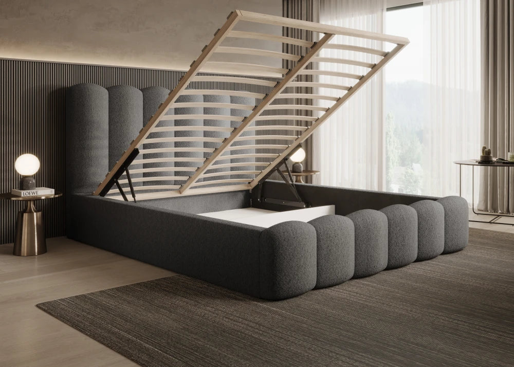 Pat 200 x 200 tapitat cu Stofa boucle Abriamo Gri inchis Aveline