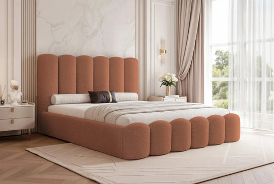Pat 200 x 200 tapitat cu Stofa boucle Quelle Maro Aveline