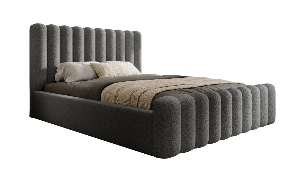 Pat 120 x 200 tapitat cu Stofa boucle Abriamo Gri inchis Mira