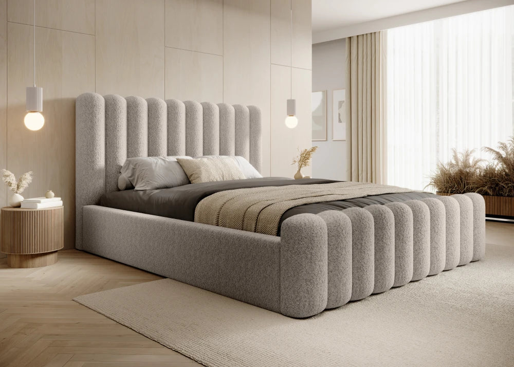 Pat 160 x 200 tapitat cu Stofa boucle Abriamo Bej Mira