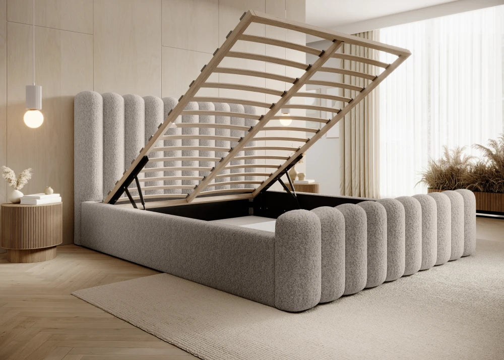 Pat 160 x 200 tapitat cu Stofa boucle Abriamo Bej Mira