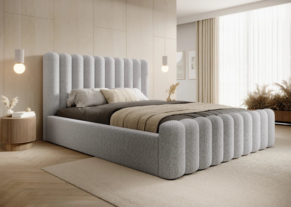 Pat 160 x 200 tapitat cu Stofa boucle Abriamo Gri deschis Mira