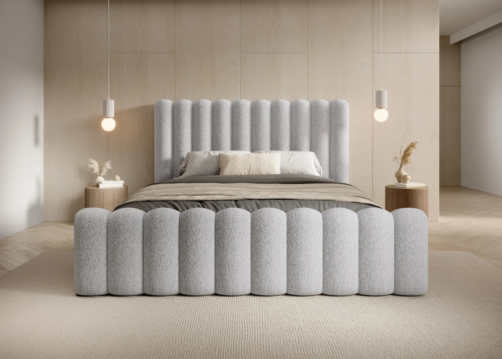 Pat 160 x 200 tapitat cu Stofa boucle Abriamo Gri deschis Mira