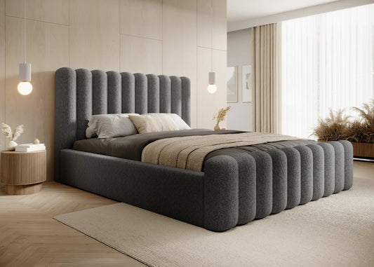 Pat 180 x 200 tapitat cu Stofa boucle Abriamo Gri inchis Mira