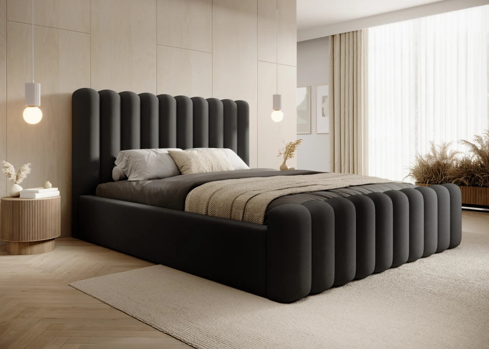 Pat 180 x 200 tapitat cu Catifea Magic velvet Negru Mira