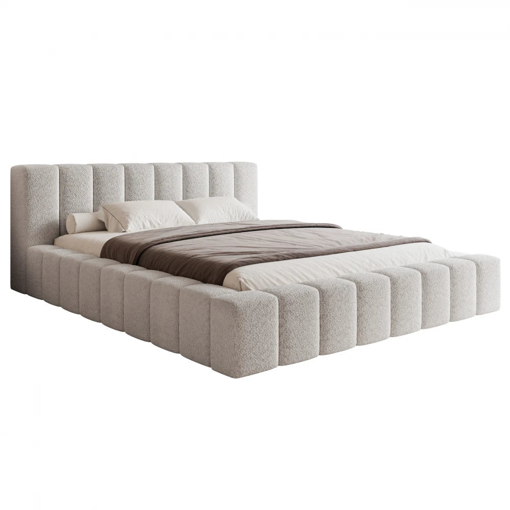 Pat 140 x 200 tapitat cu Stofa boucle Abriamo Gri deschis Cubo