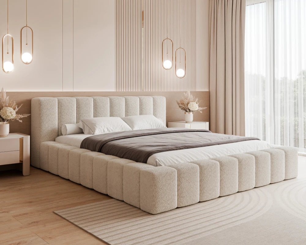 Pat 160 x 200 tapitat cu Stofa boucle Abriamo Bej Cubo