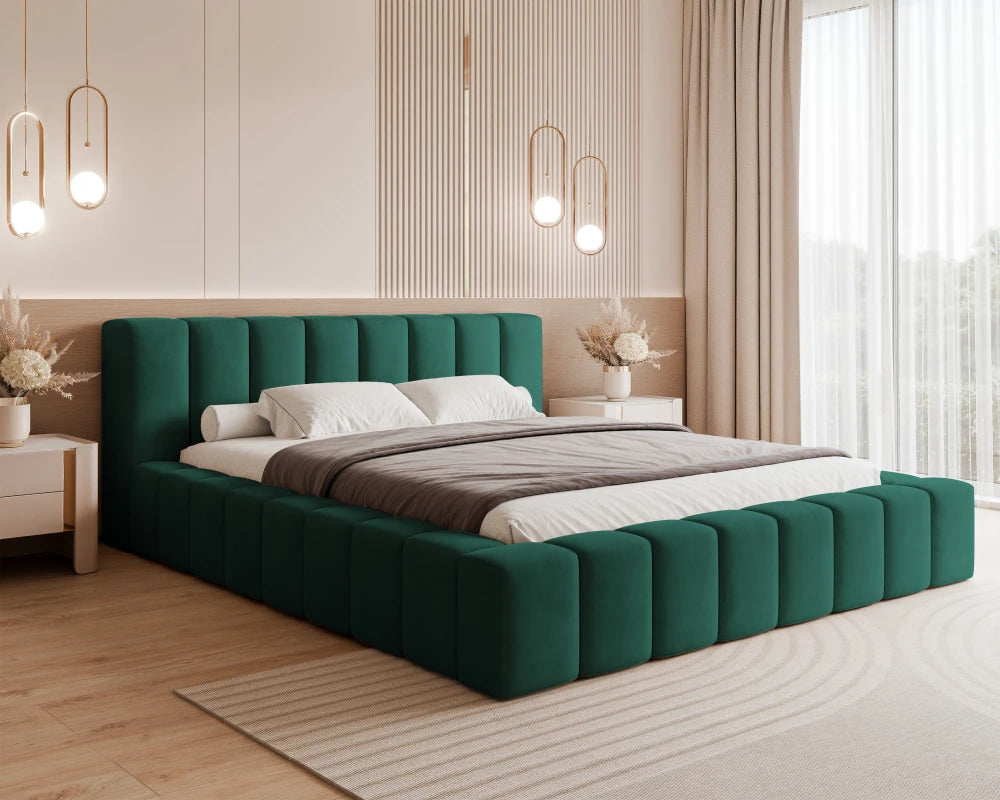 Pat 200 x 200 tapitat cu Catifea Dream velvet Verde smarald Cubo