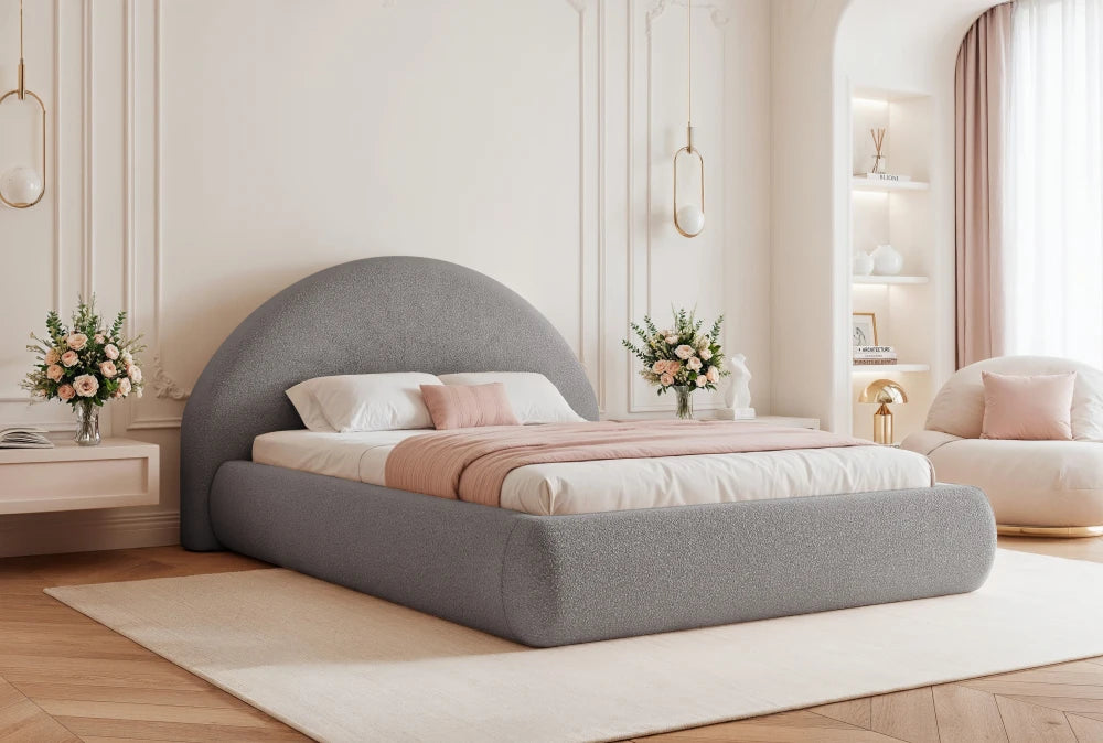 Pat 140 x 200 tapitat cu Stofa boucle Quelle Gri inchis Velor