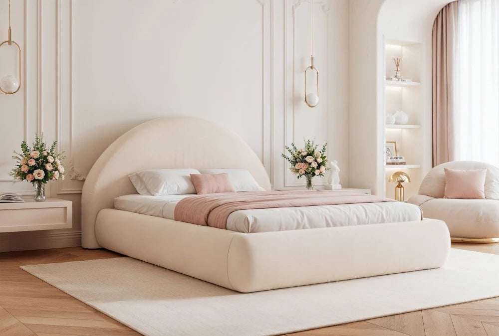 Pat 160 x 200 tapitat cu Catifea Magic velvet Ivory Velor