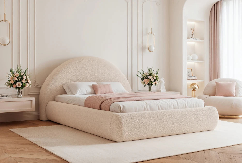 Pat 160 x 200 tapitat cu Stofa boucle Quelle Crem Velor
