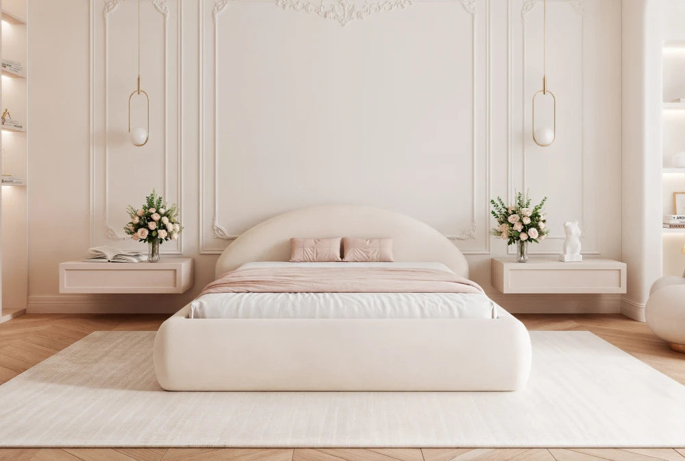 Pat 180 x 200 tapitat cu Catifea Magic velvet Ivory Velor