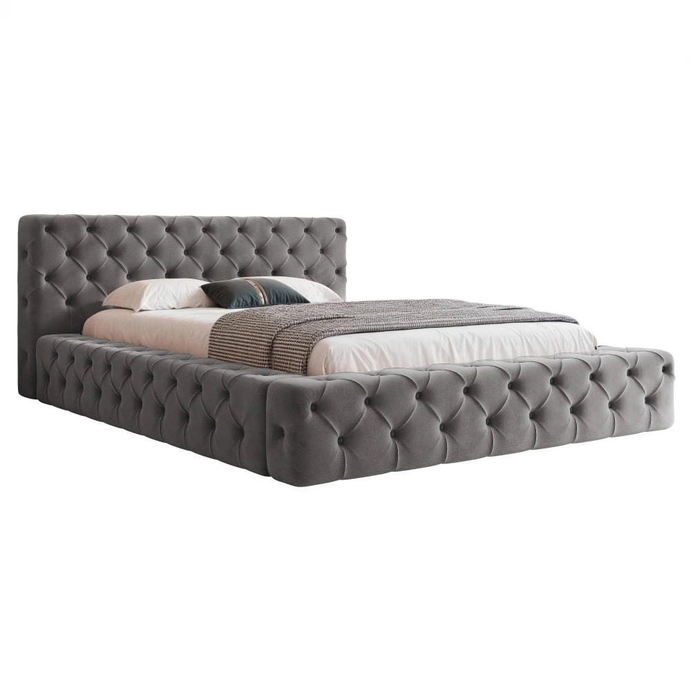 Pat 120 x 200 tapitat cu Stofa Kronos Gri Alba