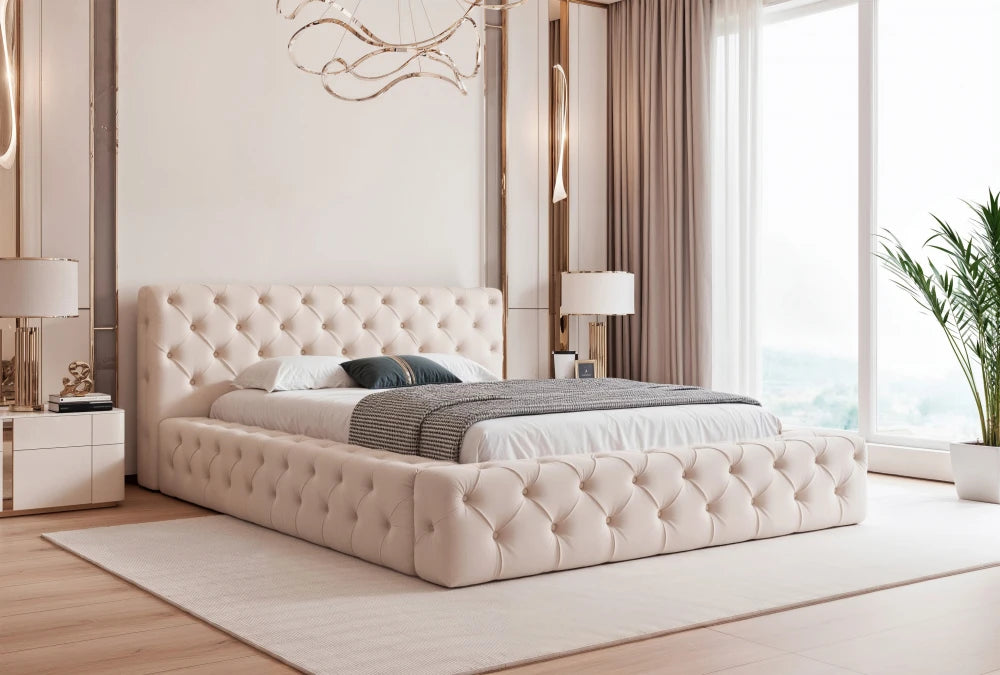 Pat 120 x 200 tapitat cu Catifea Magic velvet Ivory Alba