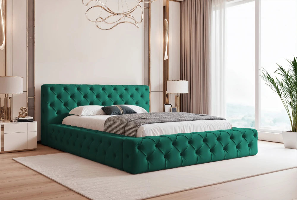 Pat 140 x 200 tapitat cu Catifea Magic velvet Verde smarald Alba