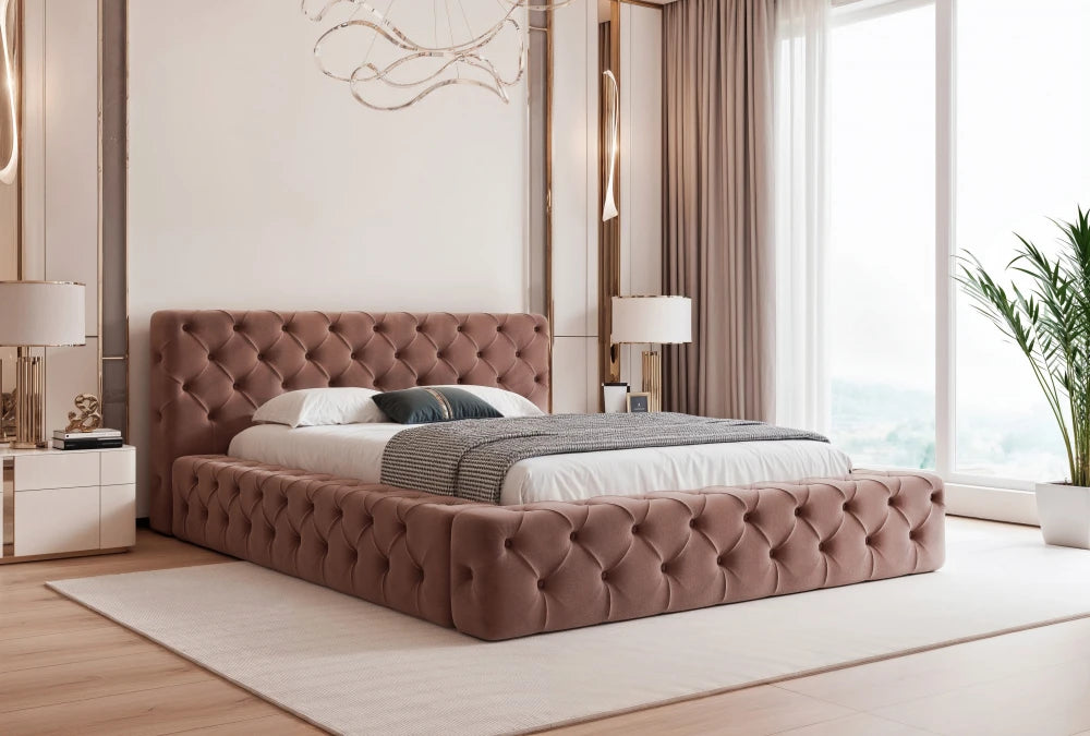 Pat 180 x 200 tapitat cu Stofa Kronos Teracota Alba
