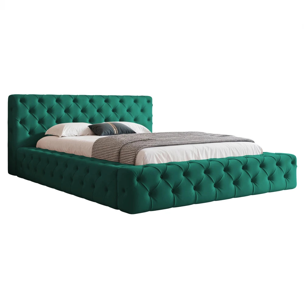 Pat 180 x 200 tapitat cu Catifea Magic velvet Verde smarald Alba
