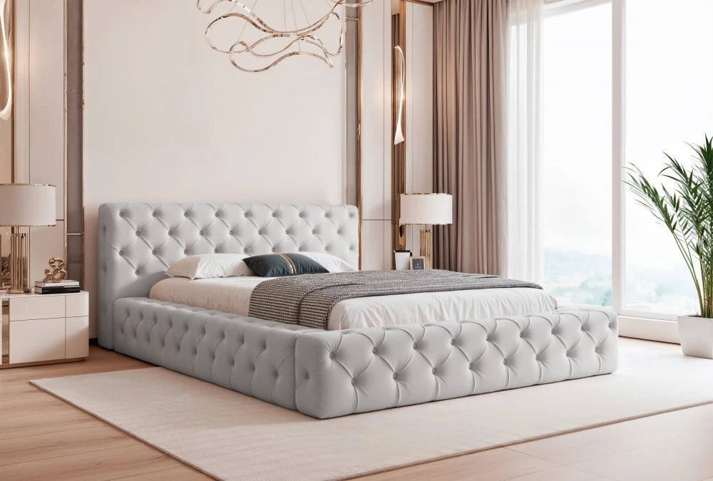 Pat 180 x 200 tapitat cu Catifea Magic velvet Gri deschis Alba