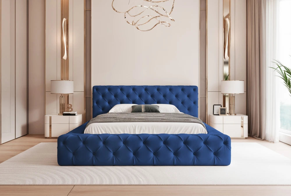 Pat 200 x 200 tapitat cu Catifea Magic velvet Albastru Alba