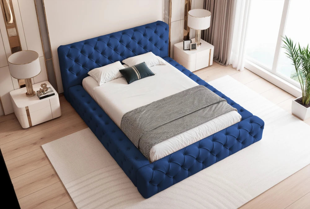Pat 200 x 200 tapitat cu Catifea Magic velvet Albastru Alba