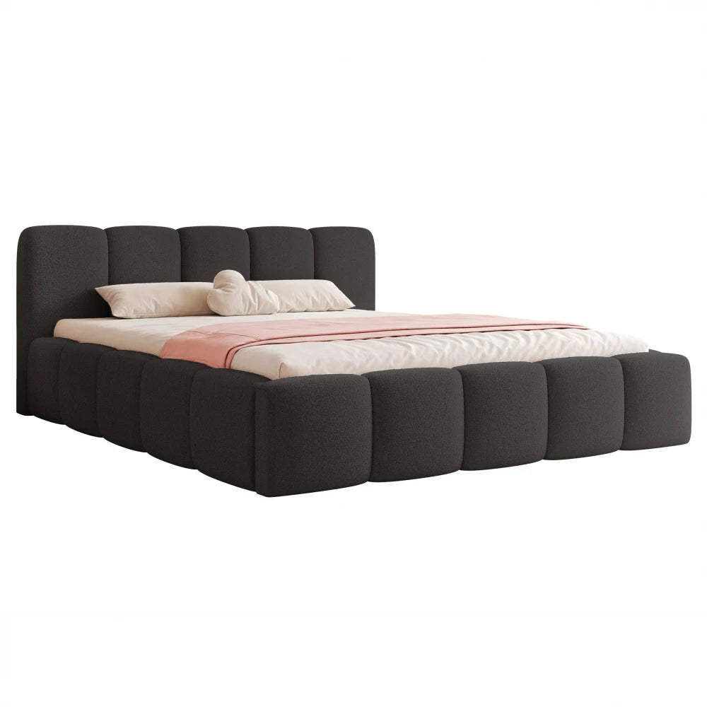 Pat 200 x 200 tapitat cu Stofa Loop Negru Aeris