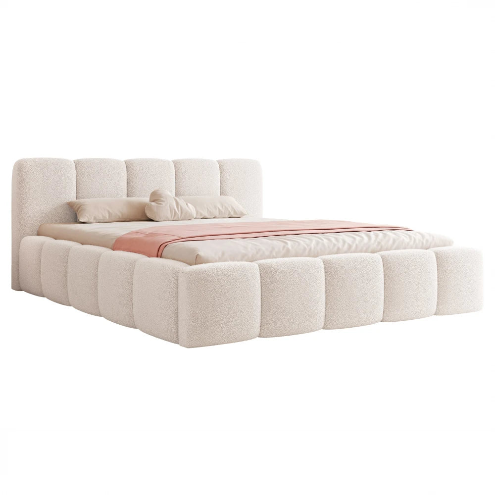 Pat 200 x 200 tapitat cu Stofa boucle Quelle Alb Aeris