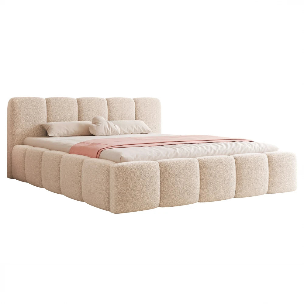 Pat 200 x 200 tapitat cu Stofa boucle Quelle Crem Aeris