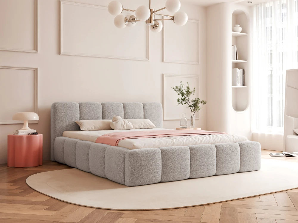 Pat 200 x 200 tapitat cu Stofa boucle Quelle Gri Aeris