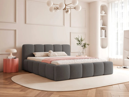 Pat 200 x 200 tapitat cu Stofa boucle Quelle Gri inchis Aeris