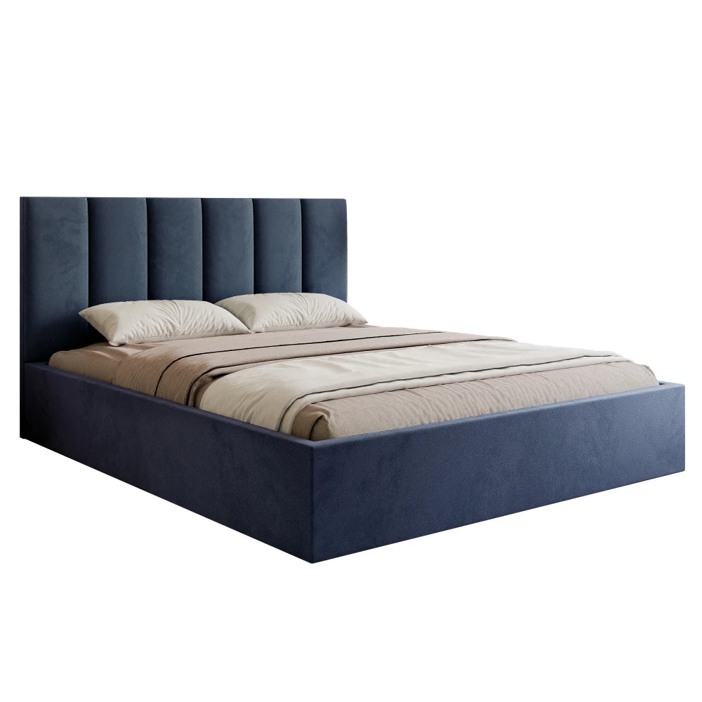 Pat 120 x 200 tapitat cu Catifea Velutto Albastru Riam