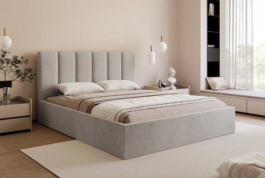 Pat 140 x 200 tapitat cu Catifea Velutto Bej inchis Riam