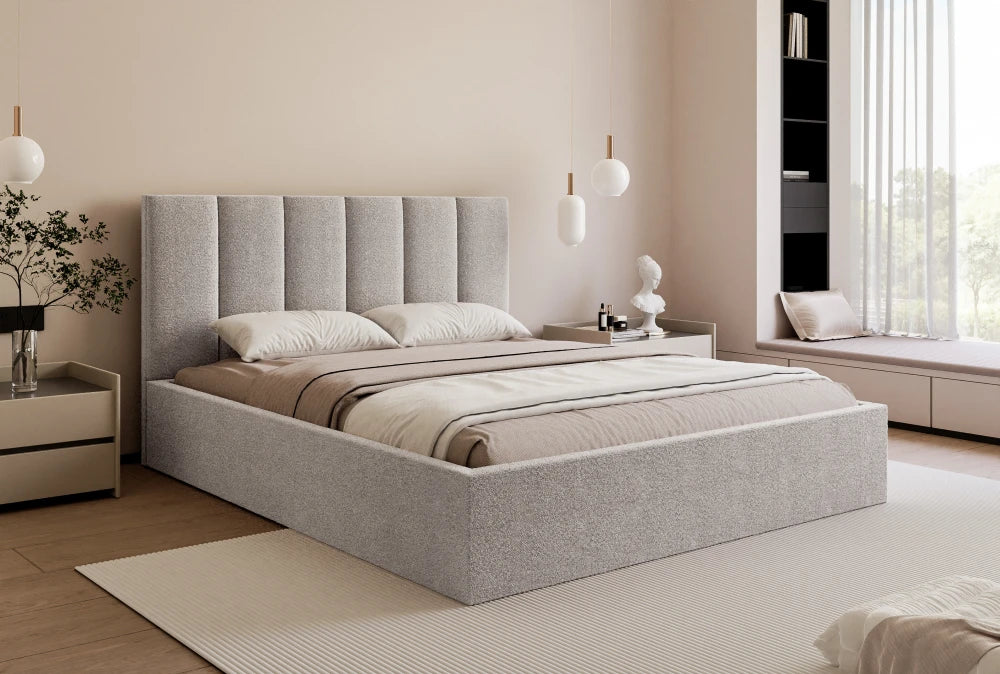 Pat 160 x 200 tapitat cu Stofa boucle Abriamo Gri deschis Riam