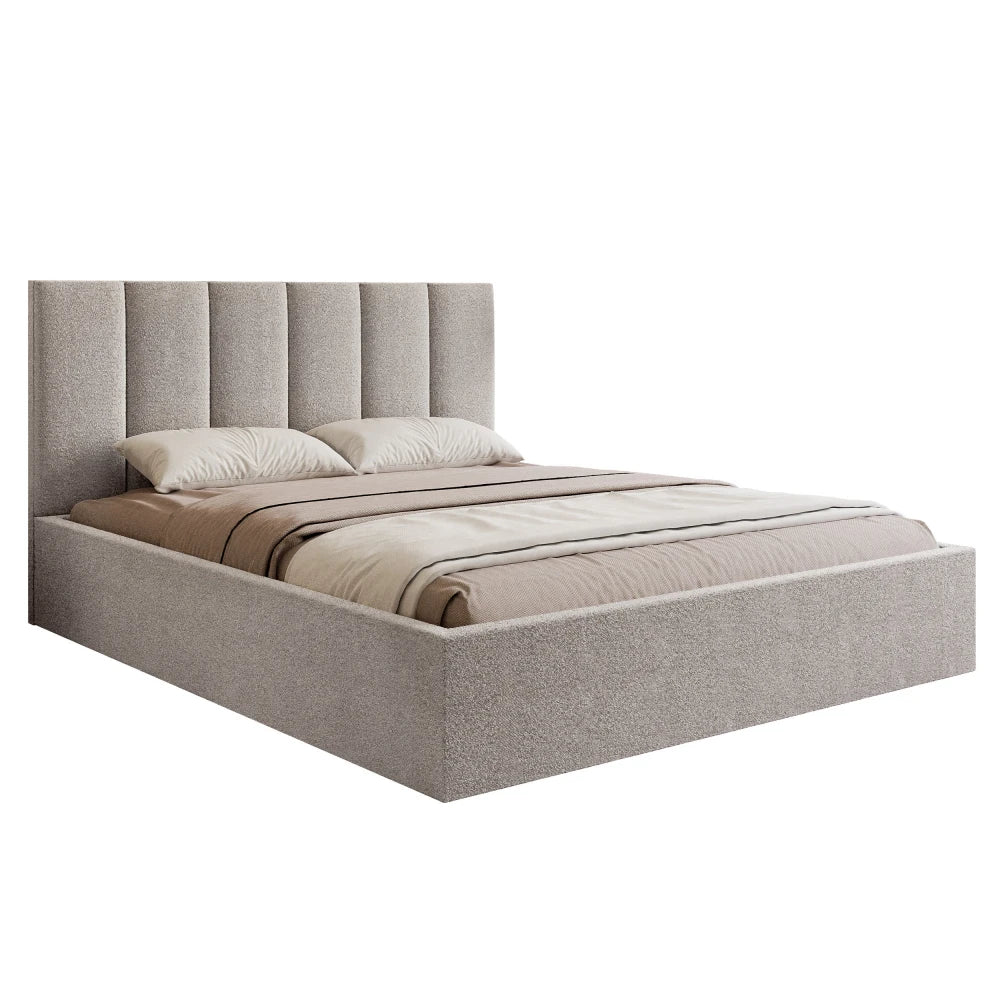 Pat 160 x 200 tapitat cu Stofa boucle Abriamo Gri deschis Riam