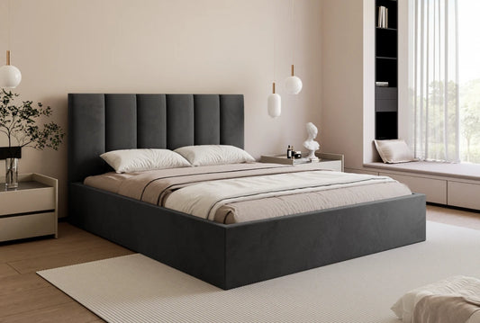 Pat 160 x 200 tapitat cu Catifea Velutto Negru Riam