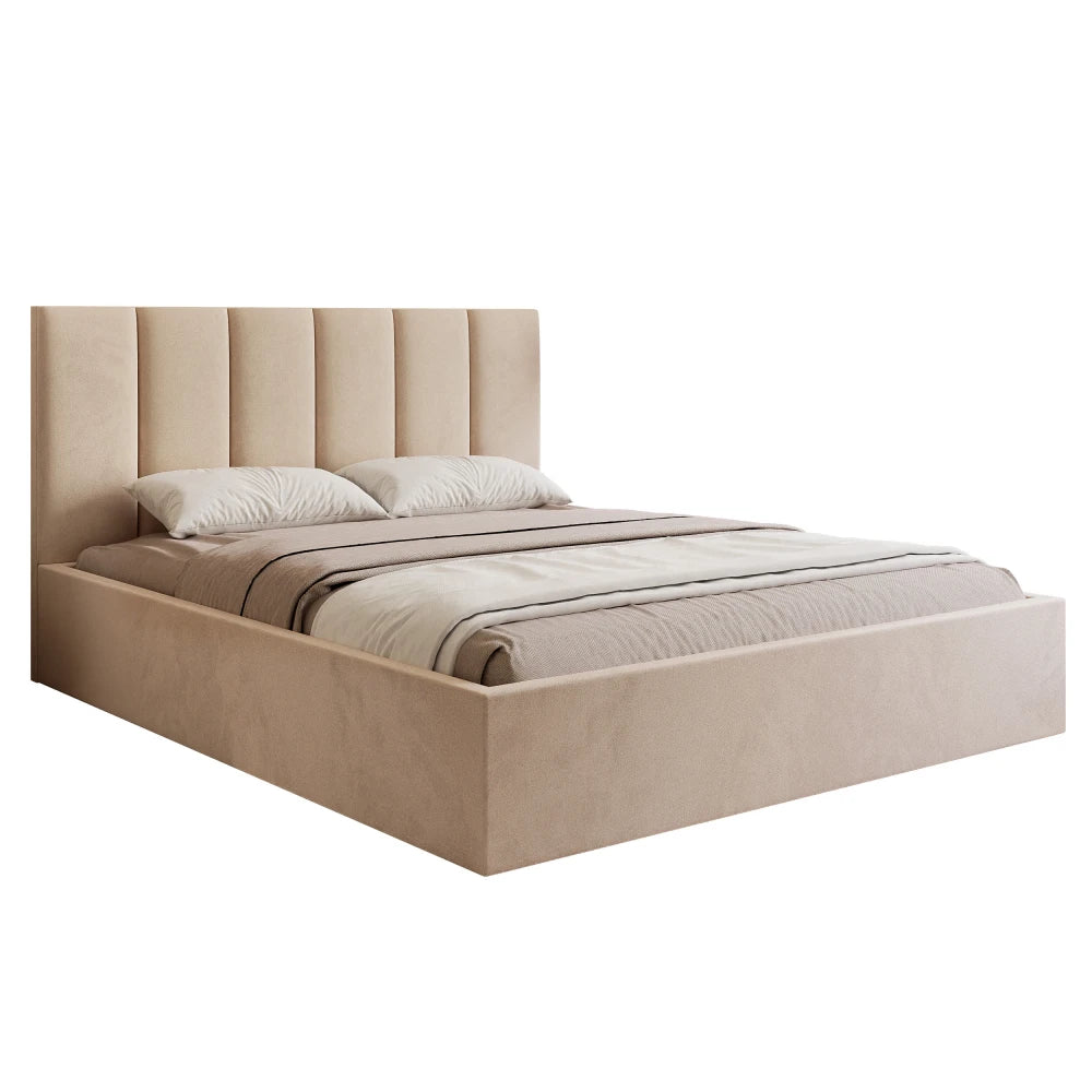Pat 180 x 200 tapitat cu Catifea Velutto Crem Riam