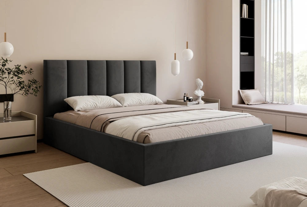 Pat 180 x 200 tapitat cu Catifea Velutto Negru Riam