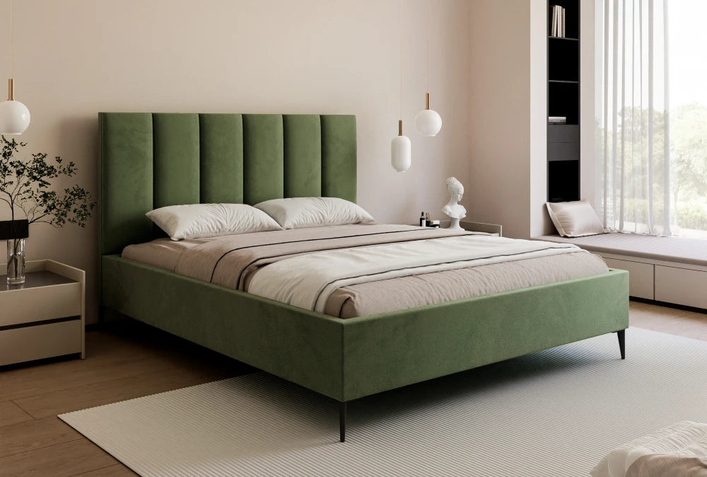 Pat 120 x 200 tapitat cu Catifea Velutto Verde Lia